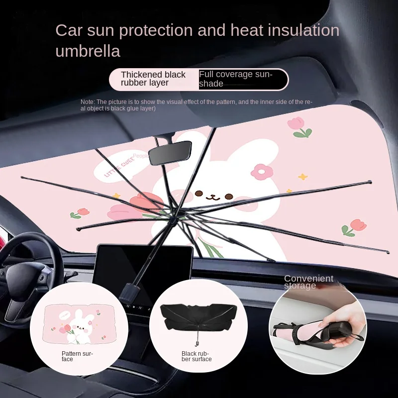 

Summer car sunshade Creative car retractable sunshade with thermal insulation cartoon bear rabbit car sunshade