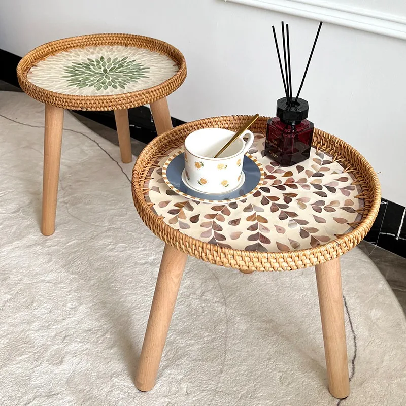 Ins Rattan Small Coffee Tables Nordic Light Luxury Modern Simple Homestay Mini Round Table Creative