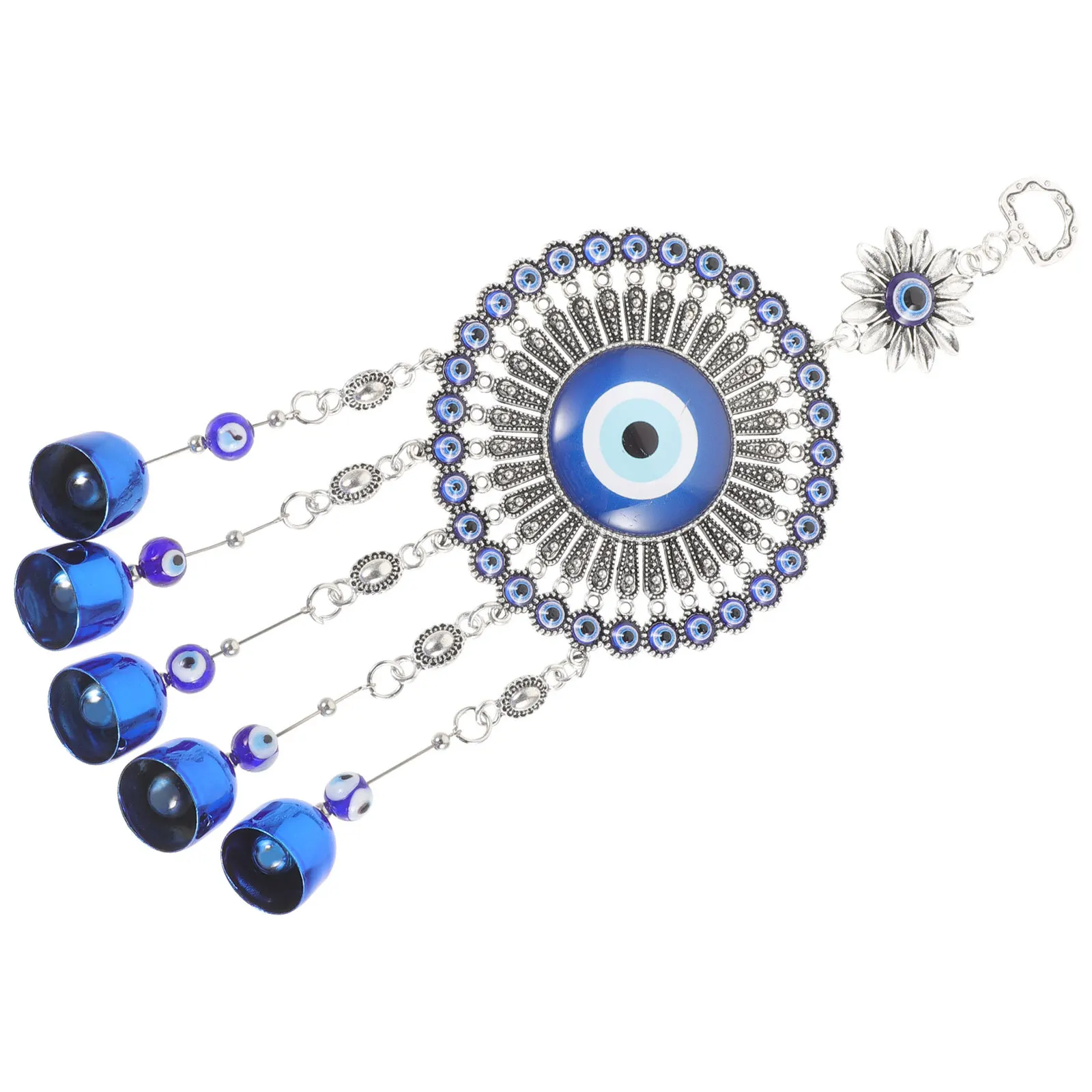 

Blue Evil Eye Hanging Pendant Metal Bell Charm Home Decor Spiritual Jewelry Gift For Car Wall Window Balcony