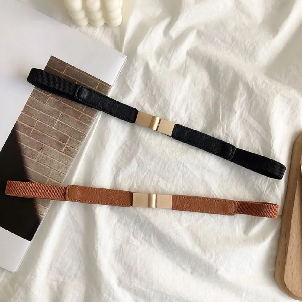 เข็มขัดรัดเอวแบบยืดได้ ใช้ได้กับทุกชุด สำหรับผู้หญิง สายคาดเอวแบบบาง หัวเข็มขัดสีทอง