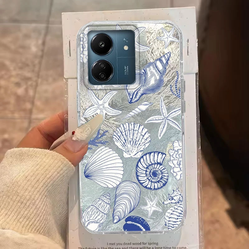 

For Xiaomi Poco X3 X5 M6 M2 Pro X6 M5S C61 C65 4G Phone Case Ocean Elements Seashell Starfish Vortex Pattern Back Shells Cover