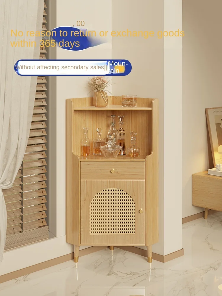 

Solid Wood Corner Cabinet Living Room Triangle Cabinet Rattan Storage Rack Corner Cabinet Log Style Wine