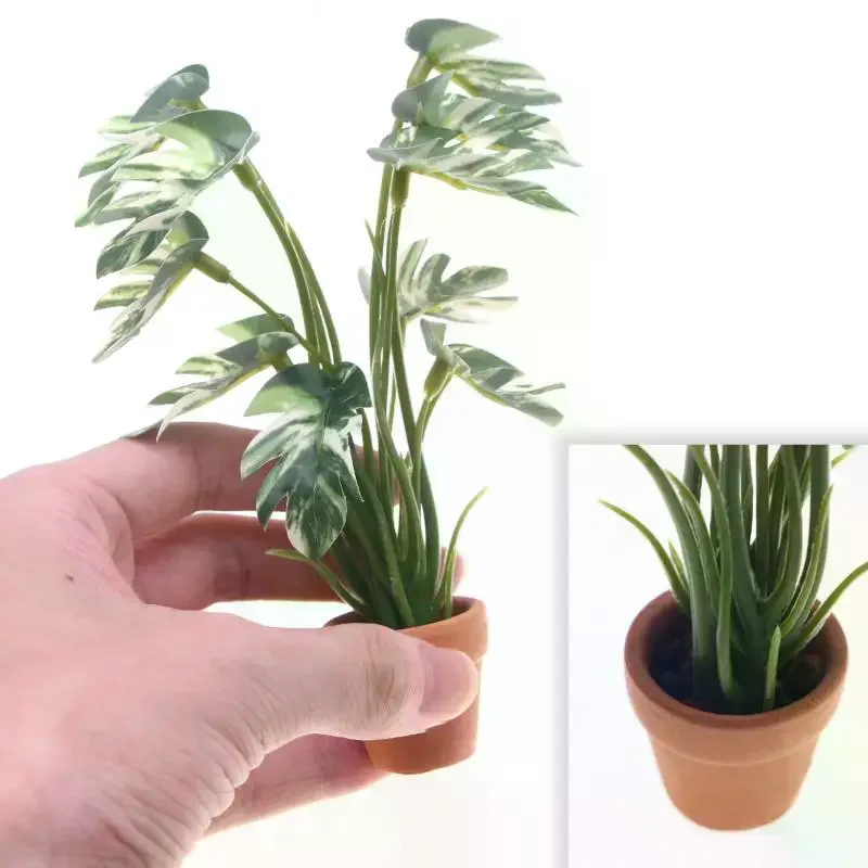 1/12 Dollhouse Simulation Monstera Green Plant Potted Dollhouse Home Decoration Micro Landscape Garden Bonsai Model