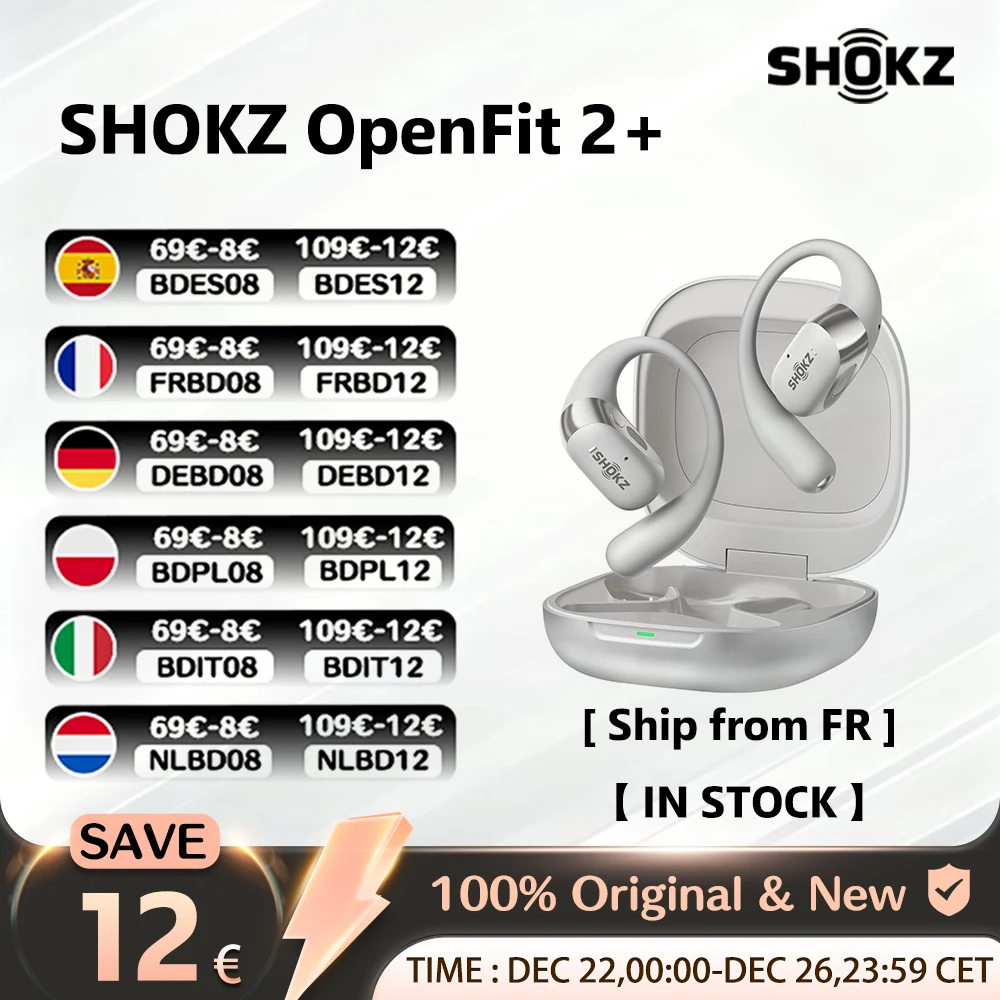 ?SHOKZ?SHOKZ OpenFit 2 + T921 �couteurs gratuits Dolby Audio Compatible 48 heures IP55 R�sistance � l'eau USB-C T921