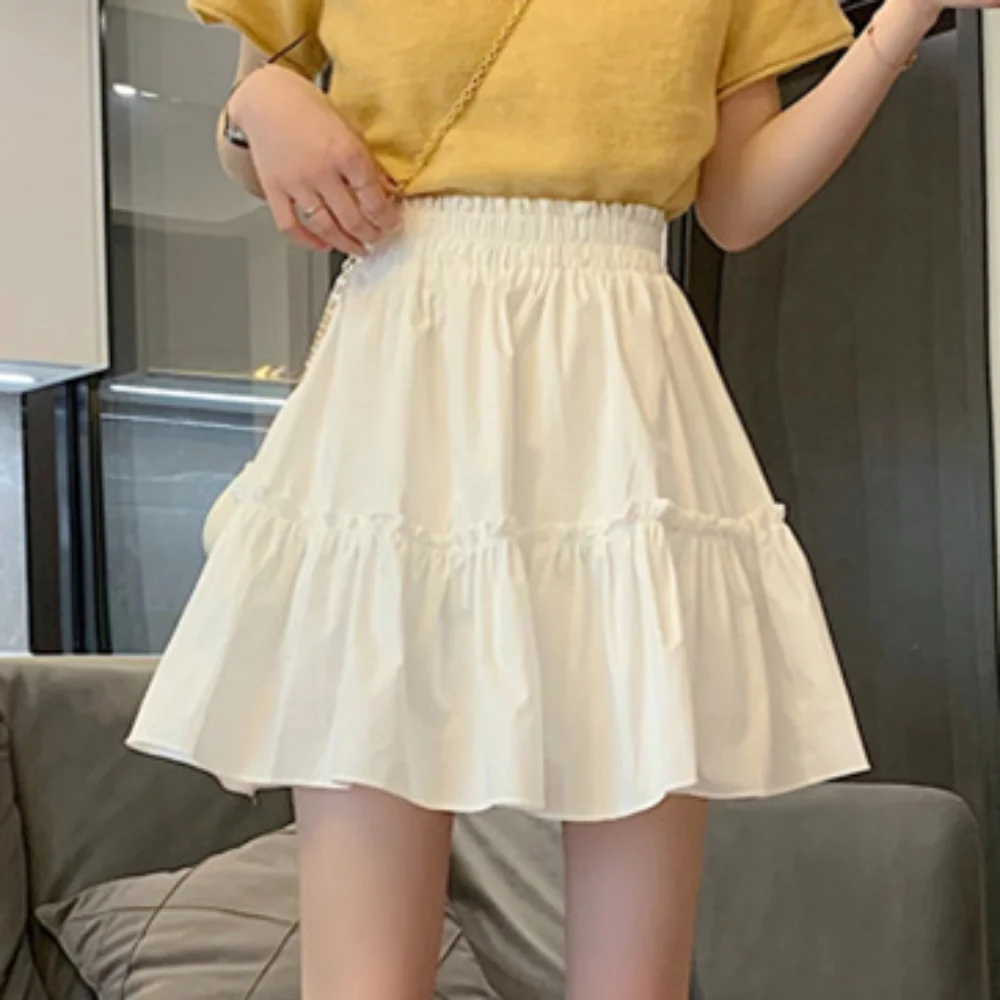 

A-line High Waist Pleated Mini Skirts Elastic Waist with Safty Pants Pleated Fluffy Mini Skirt Solid Color Y2k