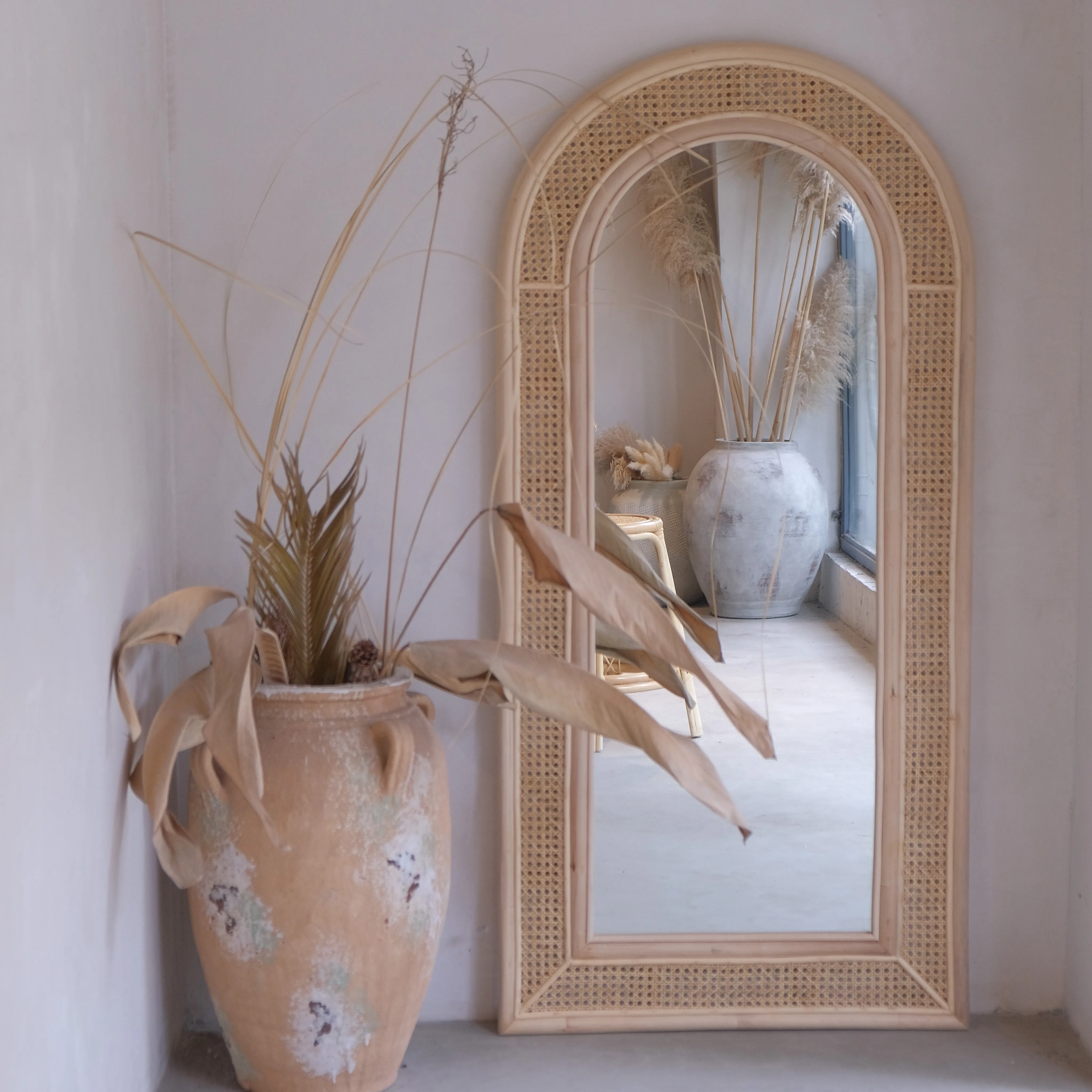 

Modern Minimalist Style Artistic Rattan Decorative Mirror Home Wall-Mounted HD Full-Length Mirror Clothing Store Dressing Mirror