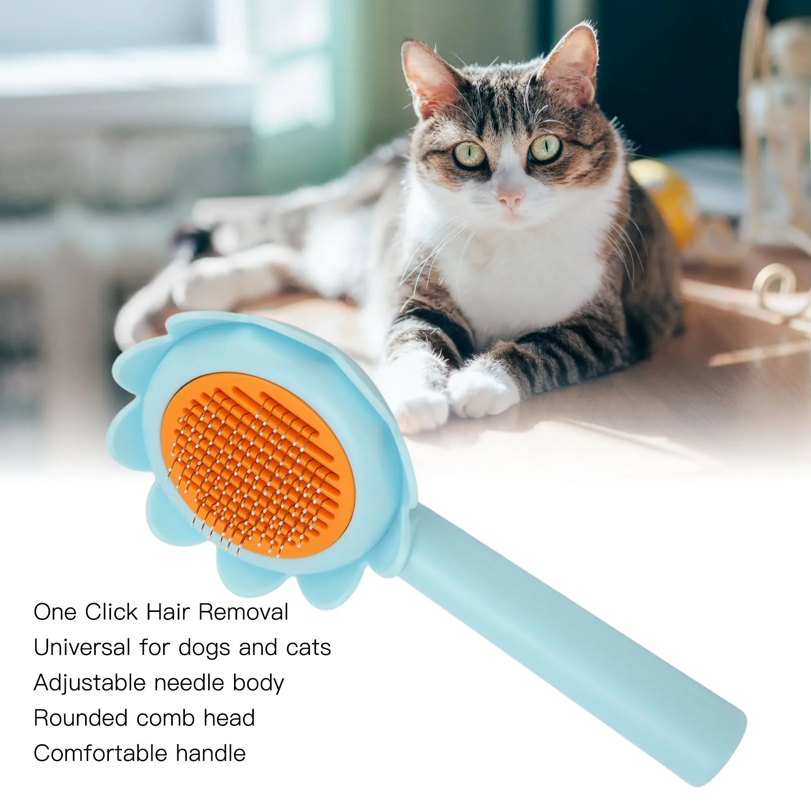 

Slicker Dog Brush Flower Shape Stainless Steel Self Cleaning Massage Pet Shedding Grooming Brush For Dogs Puppy Blue