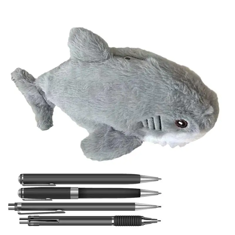 Large Capacity Pen Pouch Stationery Storage Box Cute Plush Ocean Shark Pencil Case Portable Cosmetic Bag School Office Supplies