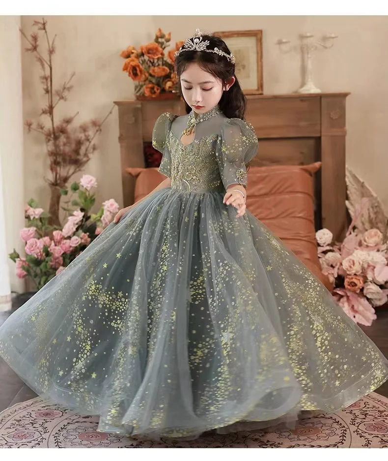 Gorgeous Sequin Lace Flower Girl Dress Teenage Wedding Dresses Princess Pageant Long Vestidos Christmas Formal Party Clothes