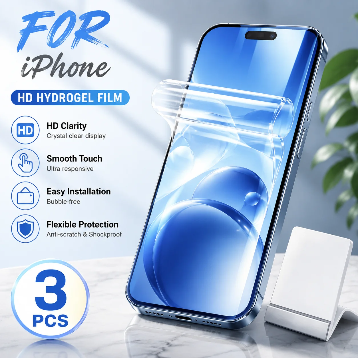 3er-Pack Vollflächige Hydrogel-Schutzfolie für iPhone 17 16 15 14 Pro Max 17e 16e Air 13 12 Pro 15 14 Plus – Hochauflösender Displayschutz