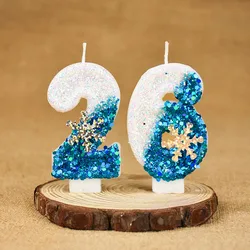 Adornos para tarta de cumpleaños de princesa, vela con número 0-9, decoración para pastel, tema de copo de nieve de hielo, decoración para tarta de fiesta de boda, suministros de Navidad