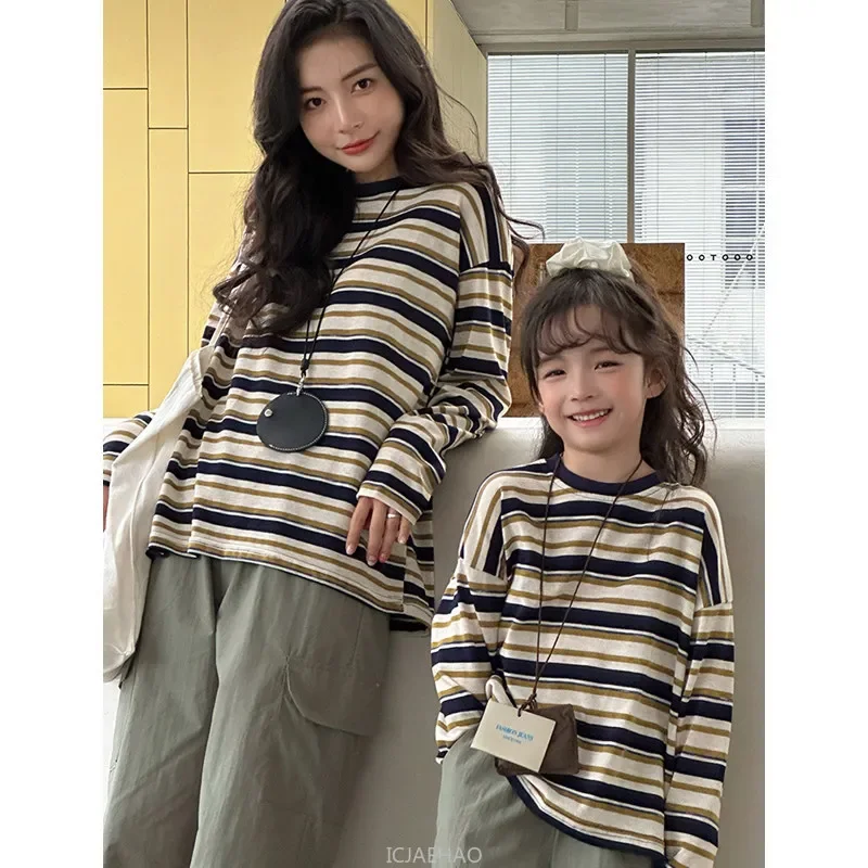 

Family Parent-child Tees Father Mother and Son Daughter Clothes Sweatshirts Fashion Striped Long Sleeve T-shirt Dad Mom and Baby