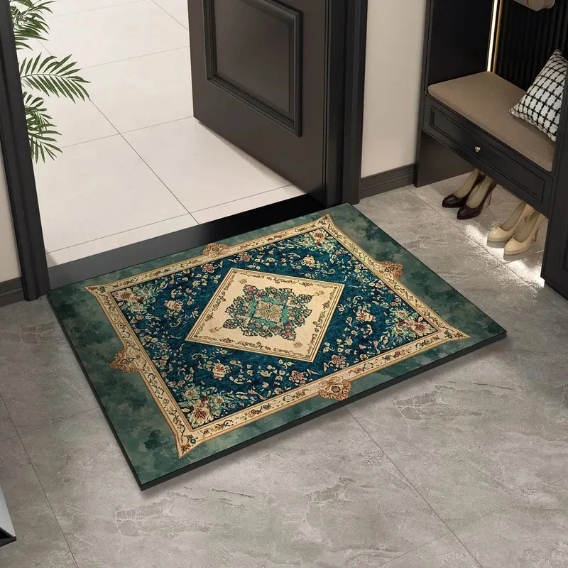 VIKAMA Vintage Persian-Style Doormat Collection Retro Floral Pattern Non-Slip Entryway Rug Classic Elegance Home Decor