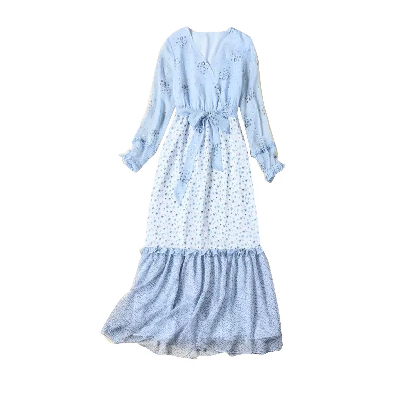 فستان الأميرة أزياء كيت ميدلتون فستان نسائي مرقع بأكمام طويلة