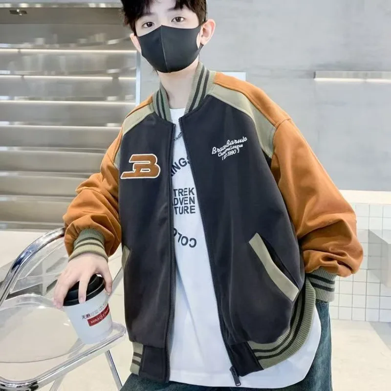 2023 nieuwe jongens honkbaljas met letterprint casual sportieve hoodie jas voor kinderen herfst lente unisex peuter bovenkleding