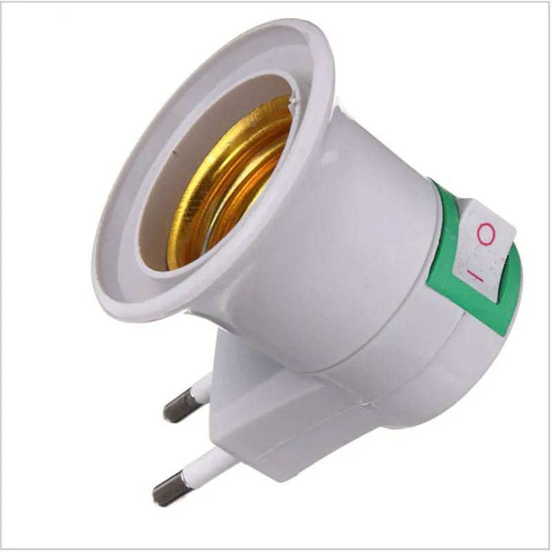 1PC Hot Sell Practical White E27 LED Light Socket To EU Plug Holder Adapter Converter ON/OFF For Bulb Lamp