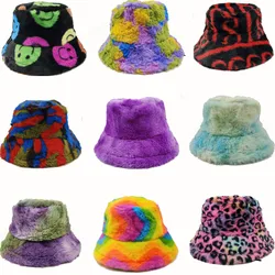 Bucket hat new winter basin hat tie-dye lamb wool trend female thickened fisherman hat autumn and winter кепка женская