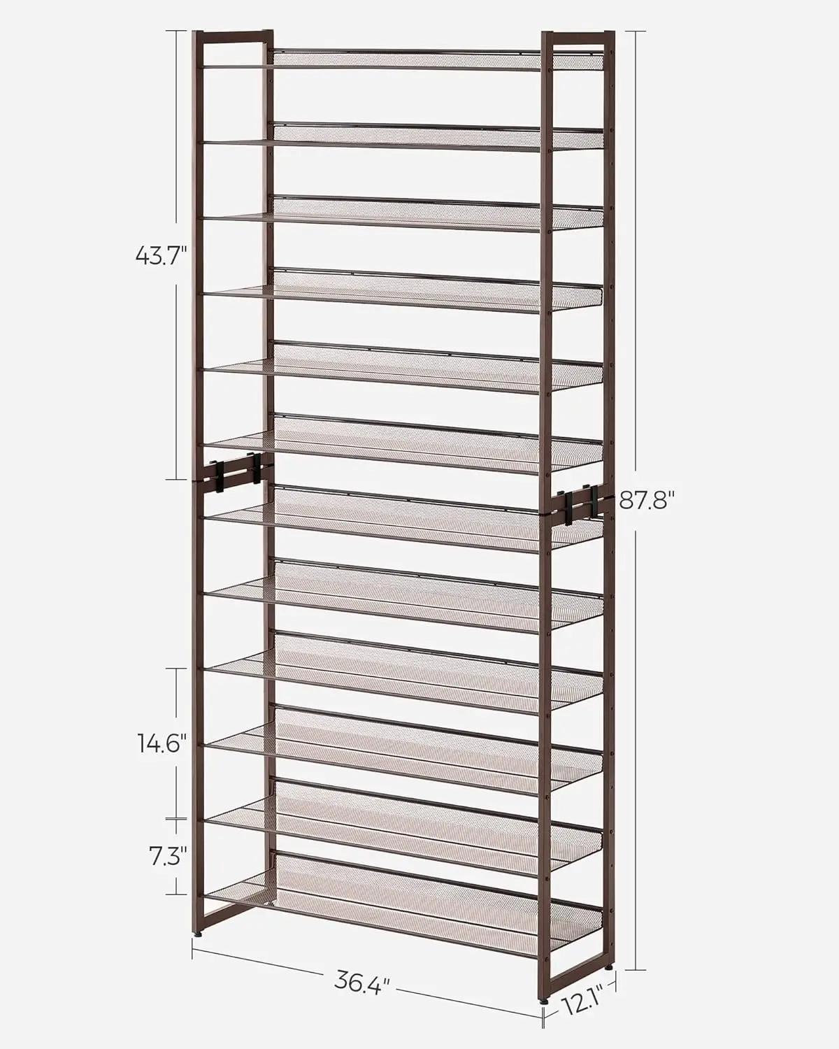 Shoe Rack, 12-Tier Shoe Metal Shoe Storage for Garage, Entryway,with Adjustable Flat or Angled Shelves,Bronze