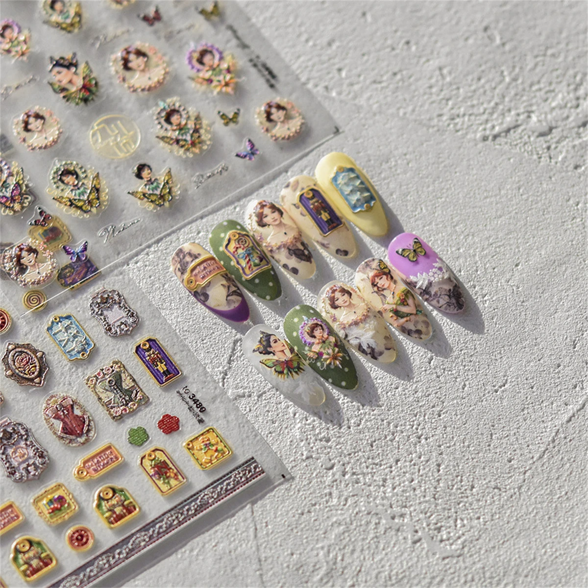 1 szt. Naklejki na paznokcie 5D 2024New w stylu Retro w stylu angielskim japońskie luksusowe naklejki samoprzylepne z zdobienie paznokci dekoracje