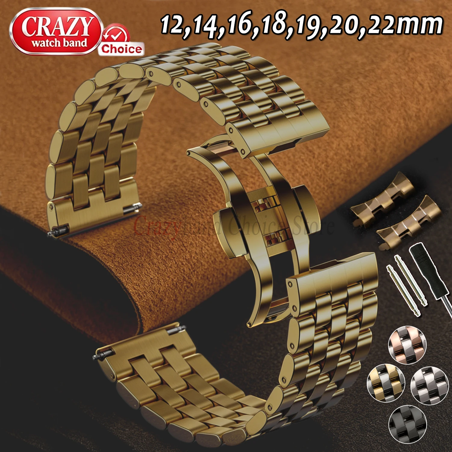 Bracelet de montre en acier inoxydable plat et incurvé 12/14/16mm pour Hamilton, 18/20/22mm pour Tissot, Citizen, Seiko, pour femmes et hommes