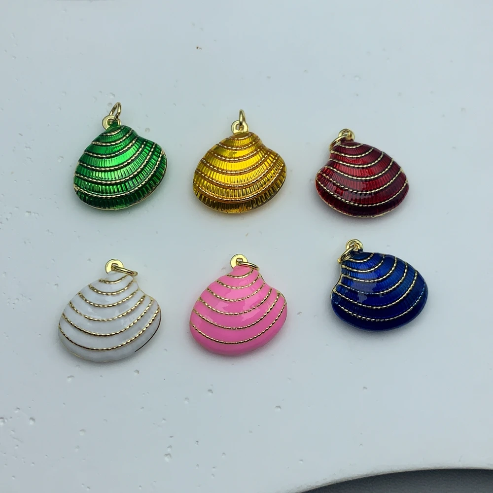 

5Pcs 18K Gold Plated Beach Style Colorful Summer Enamel Shell Pendants For DIY Necklace Earring Jewelry Making Accessories