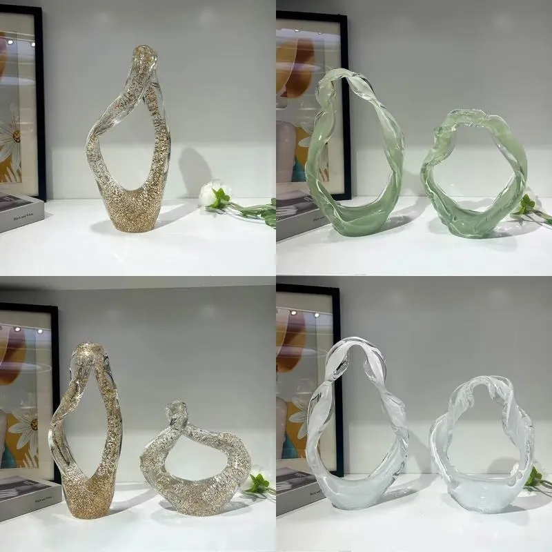 New Irregular Simple Decoration Creative Modern Dance Sculpture Luxury Gold Ornament Craft Glass Handmade Home Decoration