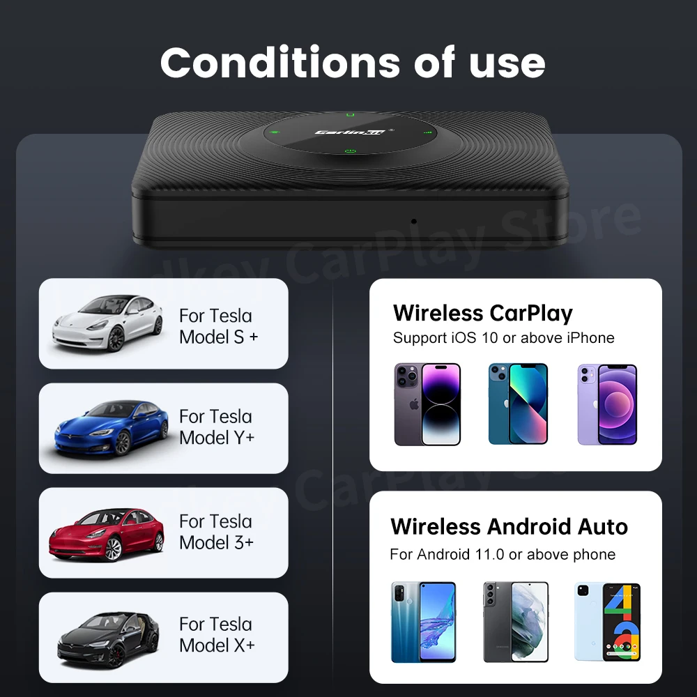 CarlinKit T2C Wireless CarPlay Android Auto On Tesla, Model 3 Model X Y Model S Aksesori wahe Siri Spotify Wave 2.4G + 5G WIFI