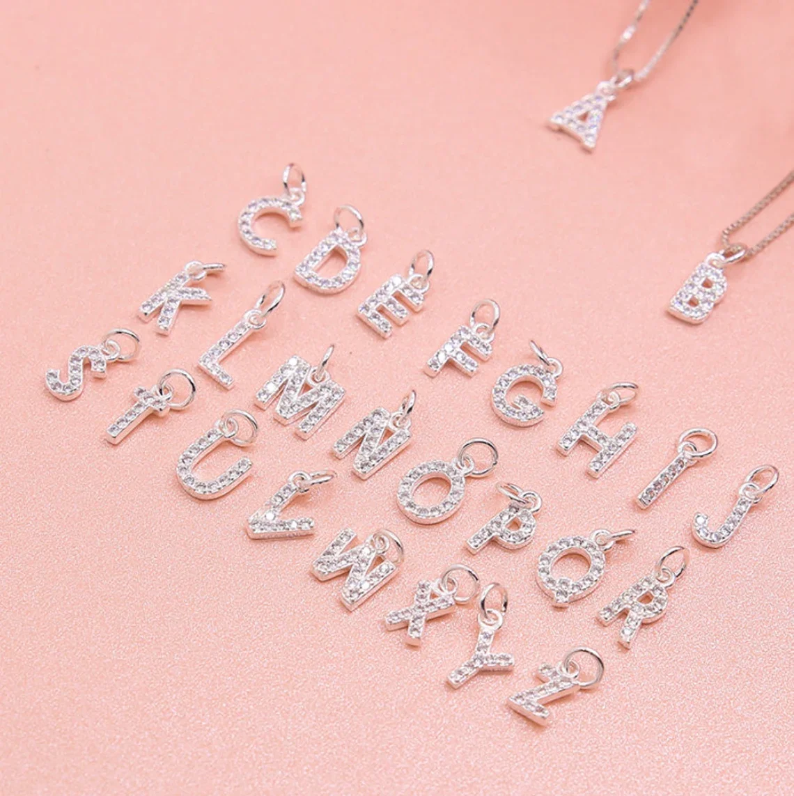 CARLIDANA Trendy Letter Pendant Necklace Bracelet Stainless Steel Alphabet 26 Initial Charms Silver Color DIY Zircon Jewelry