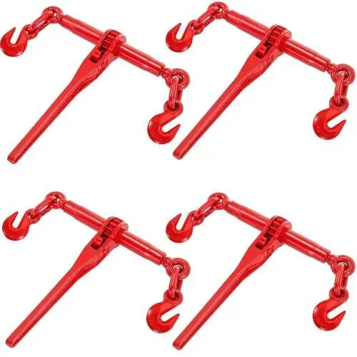 4-Pack Ratchet Binders 3/8-1/2 - 9,215 LBS Working Load, G70 Hooks, Adjustable Length for grade 70-80 Chains, Red