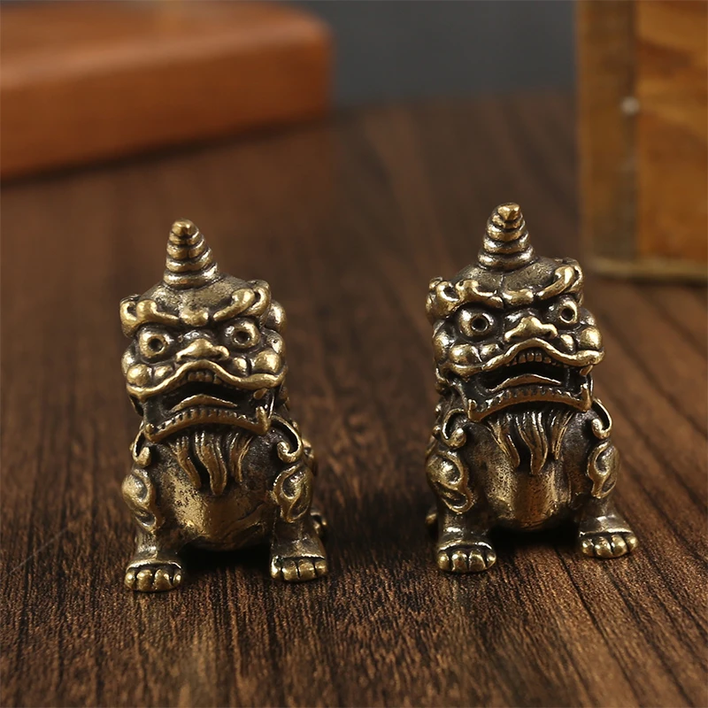 Retro Brass Lucky Beast Miniature Figurines Ornament Mythical Animal Statue Tea Pet Home Decorations Crafts Accessories