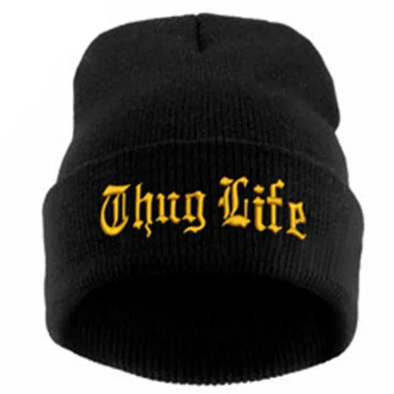 New THUG LIFE Black Letter Beanie Unisex Fashion Hip Hop Mens Beanies Knitted Caps for Women Skullies Gorros Bonnets Hat