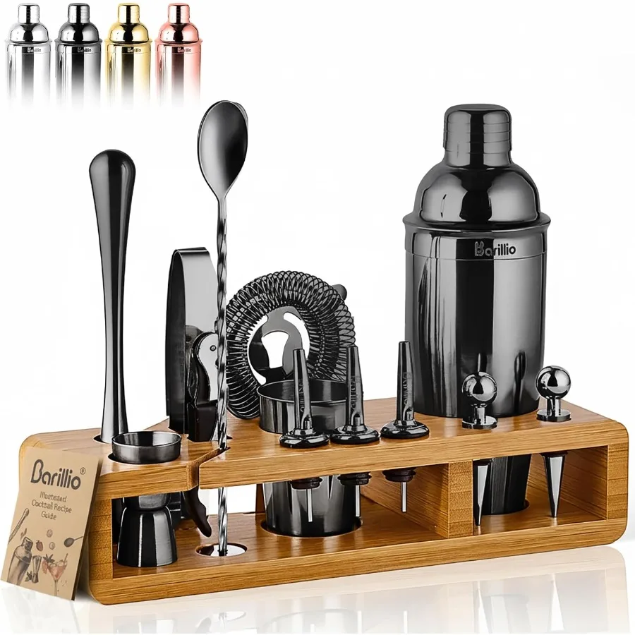 

Black Bartender Kit StainlessSteel Cocktail Shaker Set w Bamboo Stand Mixology Bar Tools w Drink Shaker Mixer Spoon and Muddler