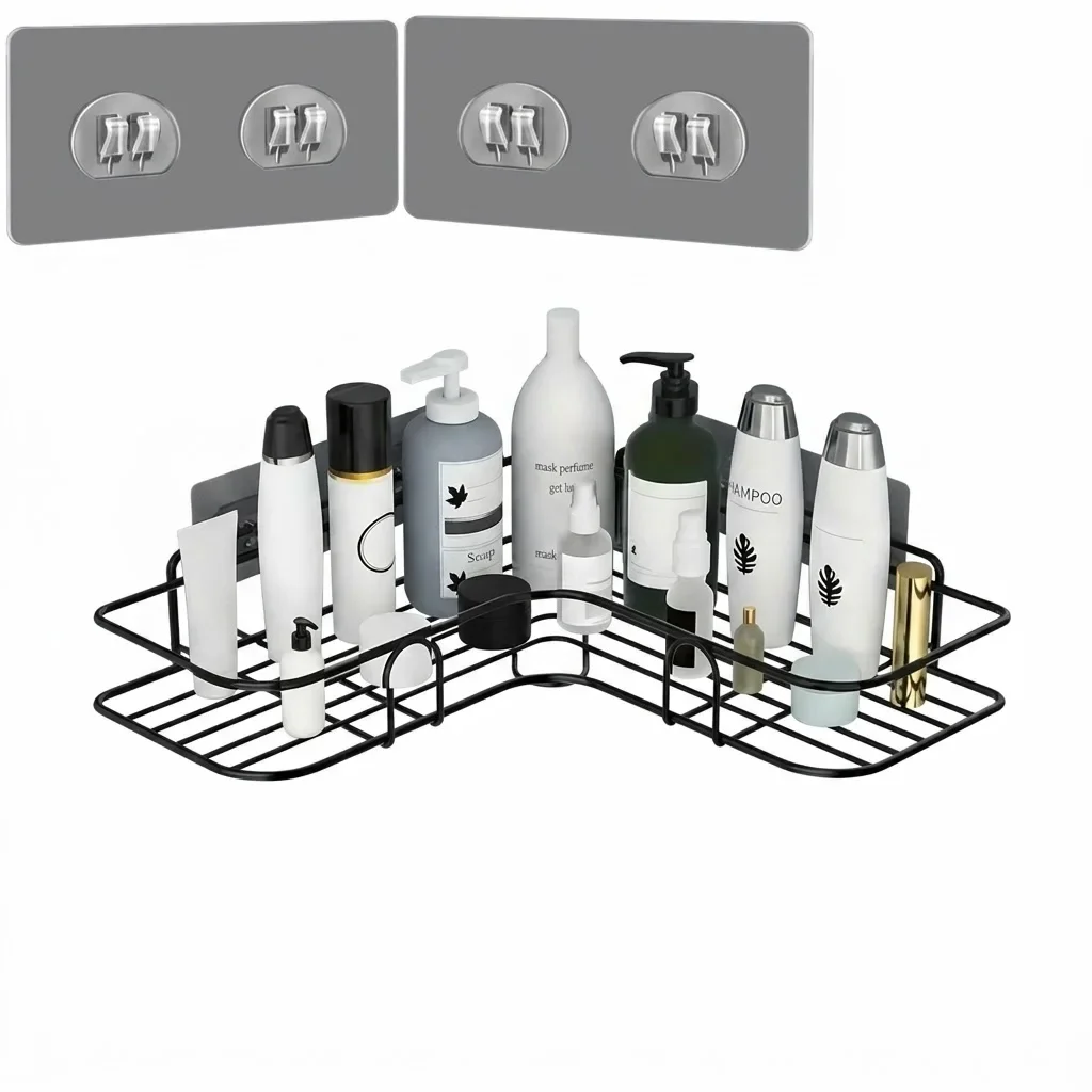 Organize shampoo, soap, and skincare essentials with a single-tier corner shower shelf. Its open-grid design helps drain water while making use of unused bathroom corner space.