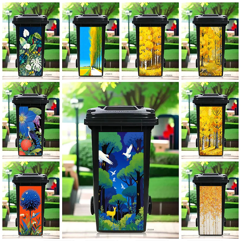 

Vibrant Colorful Forest Oil Painting Trash Can Sticker, Artistic Landscape Design Waterproof Removable Outdoor Garbage Bin Decor