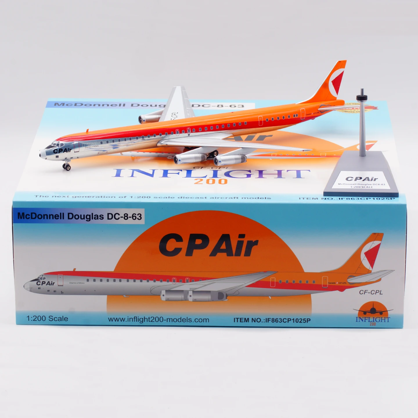 

IF863CP1025P Alloy Collectible Plane INFLIGHT 1:200 CP Air "Polished" McDonnell Douglas DC-8-63PF Diecast Aircraft Model CF-CPL