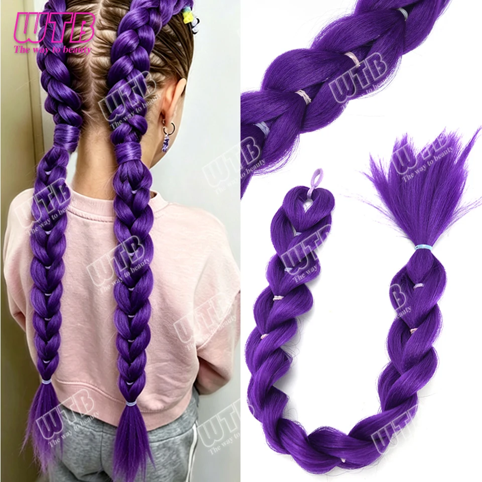 Synthetic Braided Purple Hair Ponytail Costume Hairstyle Long Ponytail with Rubber Band for Girls Halloween Christmas Anime Use