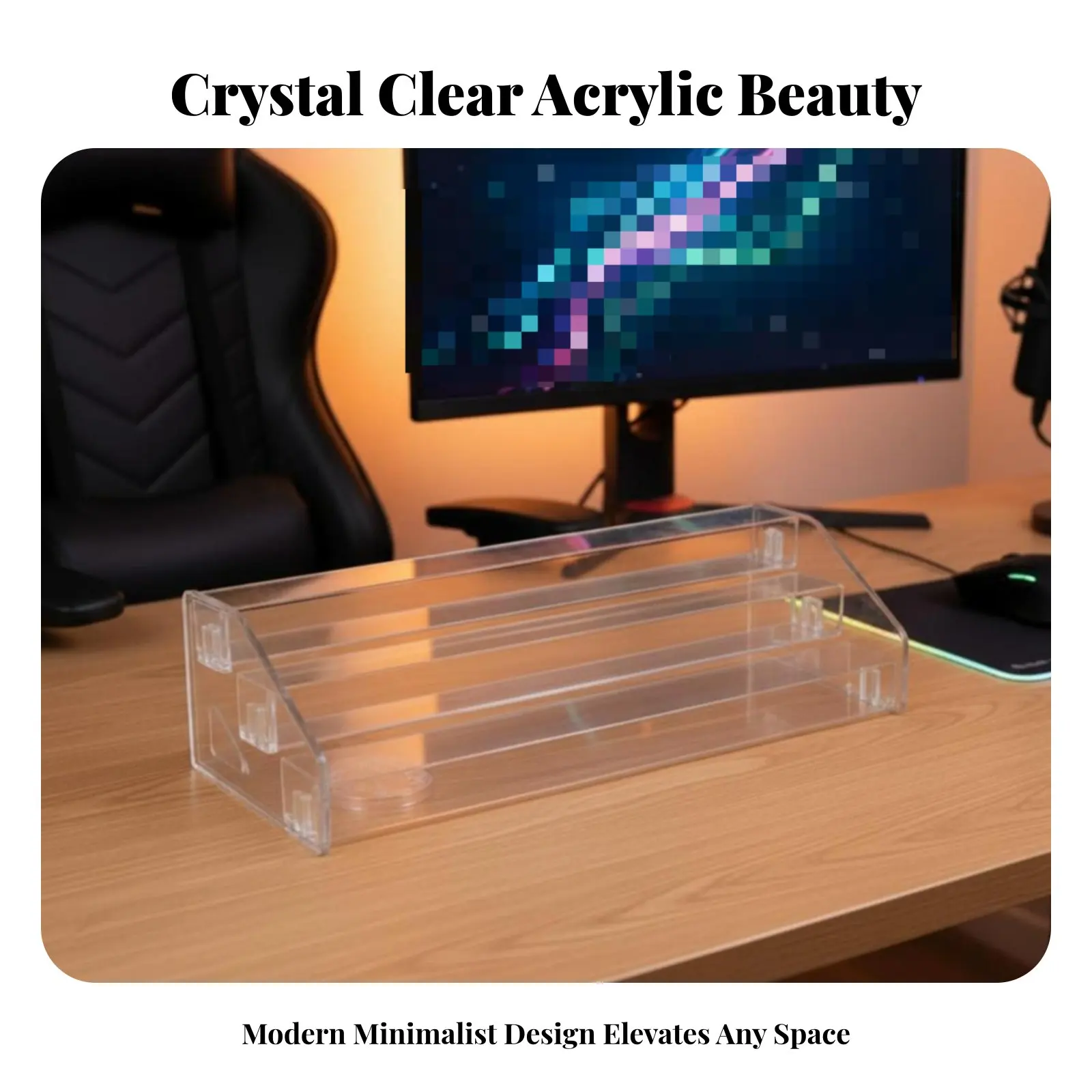 

3 Tier Acrylic Display Riser Multi-Functional Acrylic Display Riser Clear Tiered Shelf Space Saving Clear Step Shelf for Desktop