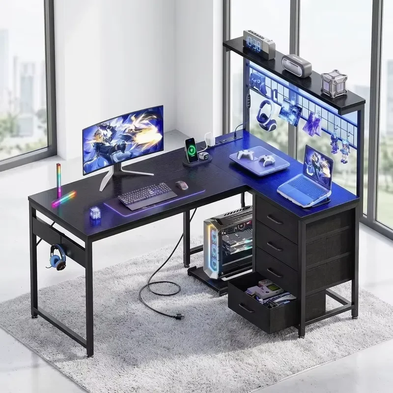 Wayon Modern L-Shaped Computer Desk with Multi-Layer Display Shelf for Gaming & Work