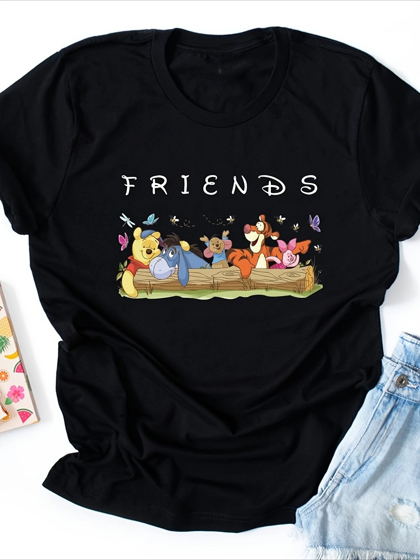 T-shirt taglie forti da donna Estate Nuovo Eeyore Disney Cartoon stampato a maniche corte Tendenza moda Top casual allentato versatile