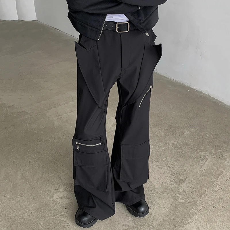 FEWQ Deconstructed Large Pocket Splicing Pants Casual 2024 Solid Color Zipper Design Darkwear Male Trousers New Fashion 24E2084