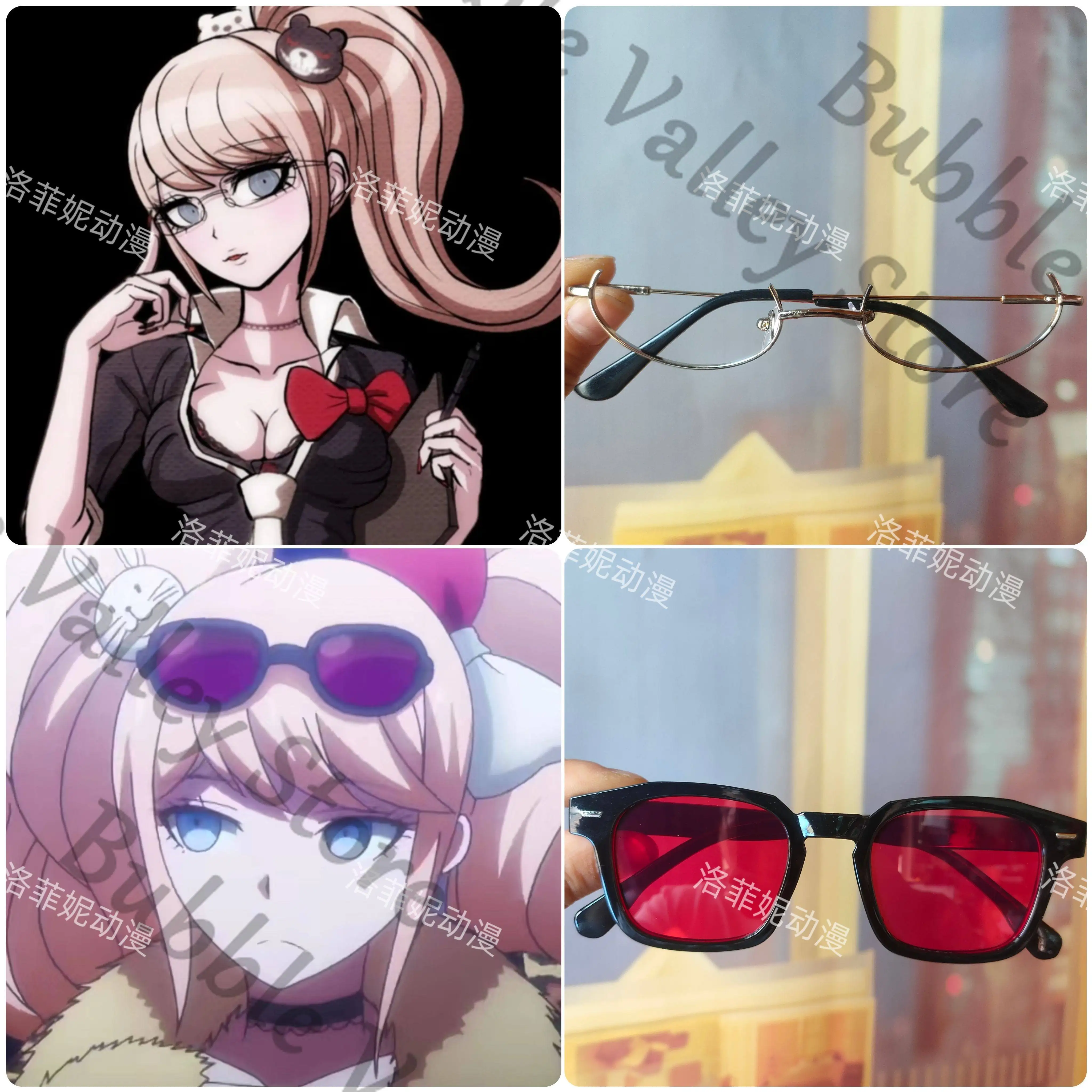 

Anime Danganronpa Enoshima Junko Cosplay Metal Semi-rimless Glasses Prop Cartoon Red Lense Eyeglasses Eyewear No Lenses Props