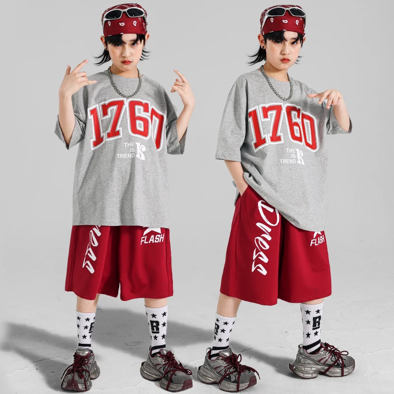 ガールズボーイズヒップホップ服社交ダンス衣装子供ジャズ服オーバーサイズ Tシャツ Teeange ストリートダンスショーツ衣装