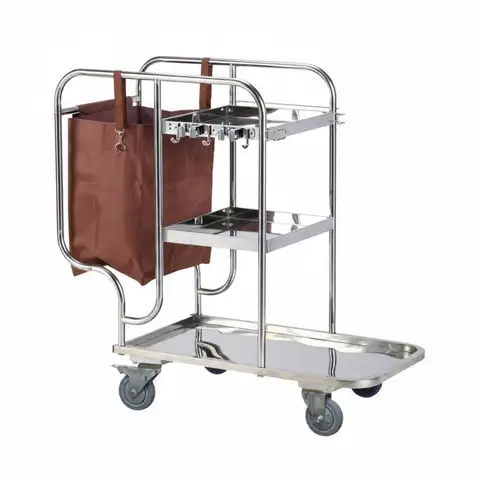Stainless Steel Janitorial Cart Heavy Duty Multi-Shelf Cleaning Trolley Large Capacity Commercial Cleaning Pushcart for Hotel,
