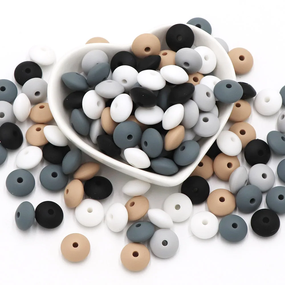 BOBO.BOX 100pc12mm Silicone Lentil Beads Baby Teething Bead BPA-Free Food Grade Making Baby Oral Care Pacifier Chain Accessorise