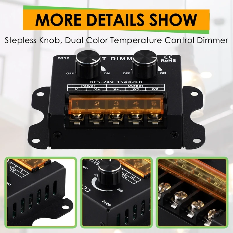 LED Controller DC 5-24V 15A Dimmerable CCT Dual Color Temperature LED Strip Controller LED Light Box Signboard