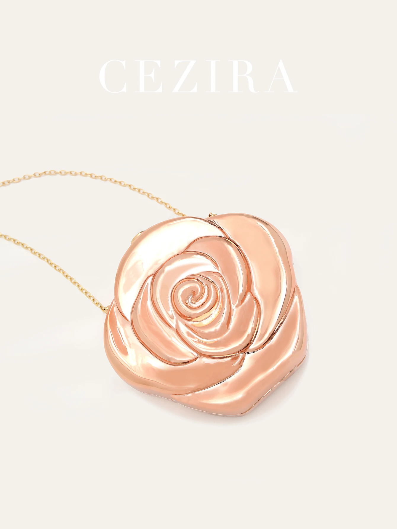 CEZIRA Women's Fashionable Luxury Rose Shaped ABS Evening Clutch Bag Long Chain Cross body Handbag fits Phone Elegant for Party