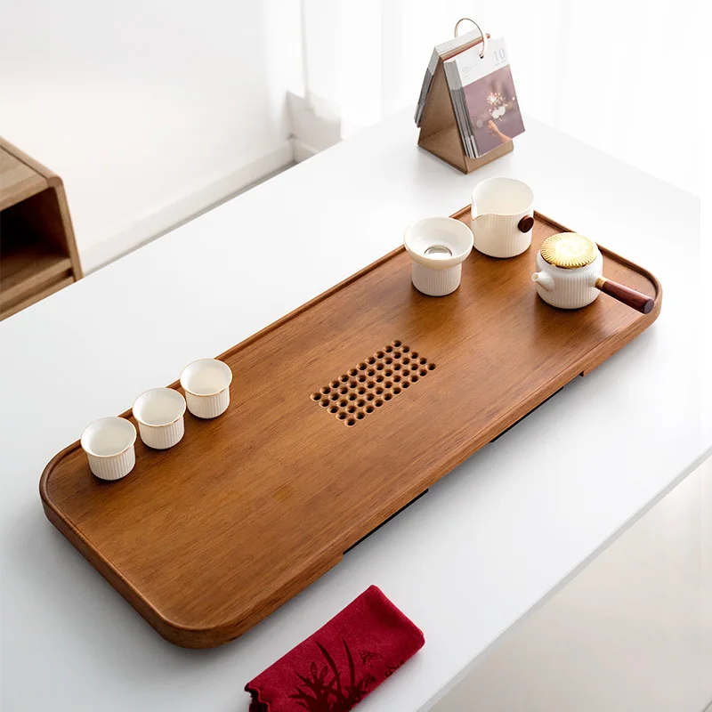 New Chinese style heavy bamboo tea tay, large and simple modern large trawater storage , table drainage tray, househ