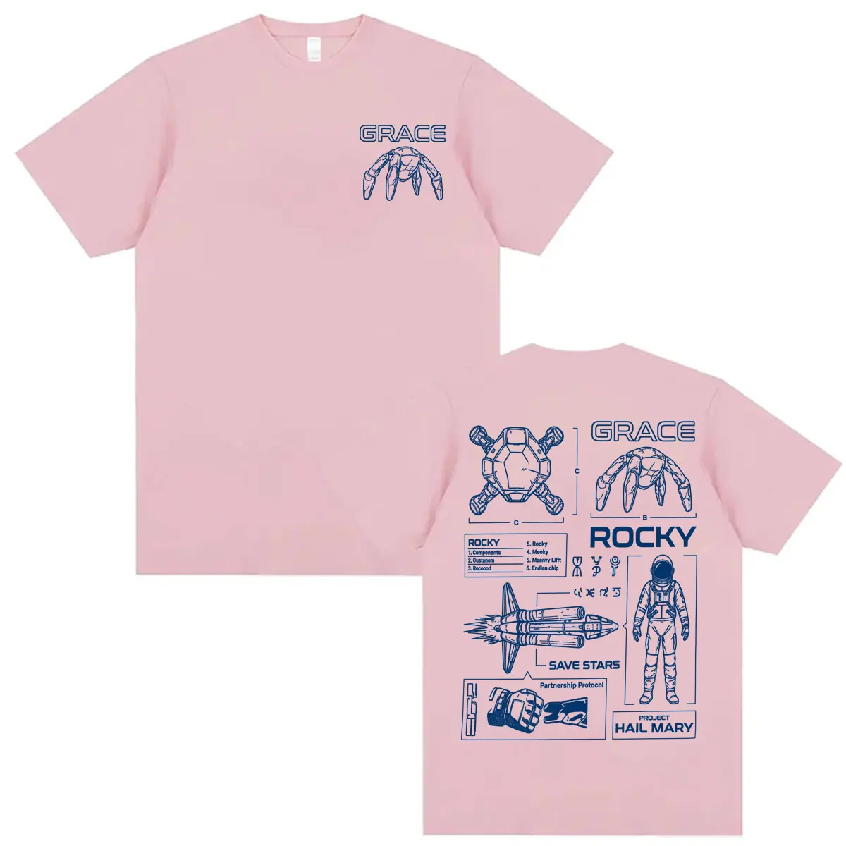 Funny Grace & Rocky Blueprint Meme T-shirt Project Hail Mary Space Explorer T Shirts Men Women Casual Cotton High Quality Tshirt