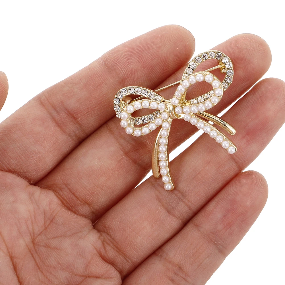 

2 Pcs Bow Brooch Pins Pearl Design Secure Fix Women Dresses Accessories Fashion Choice Versatile Use Quality Materials
