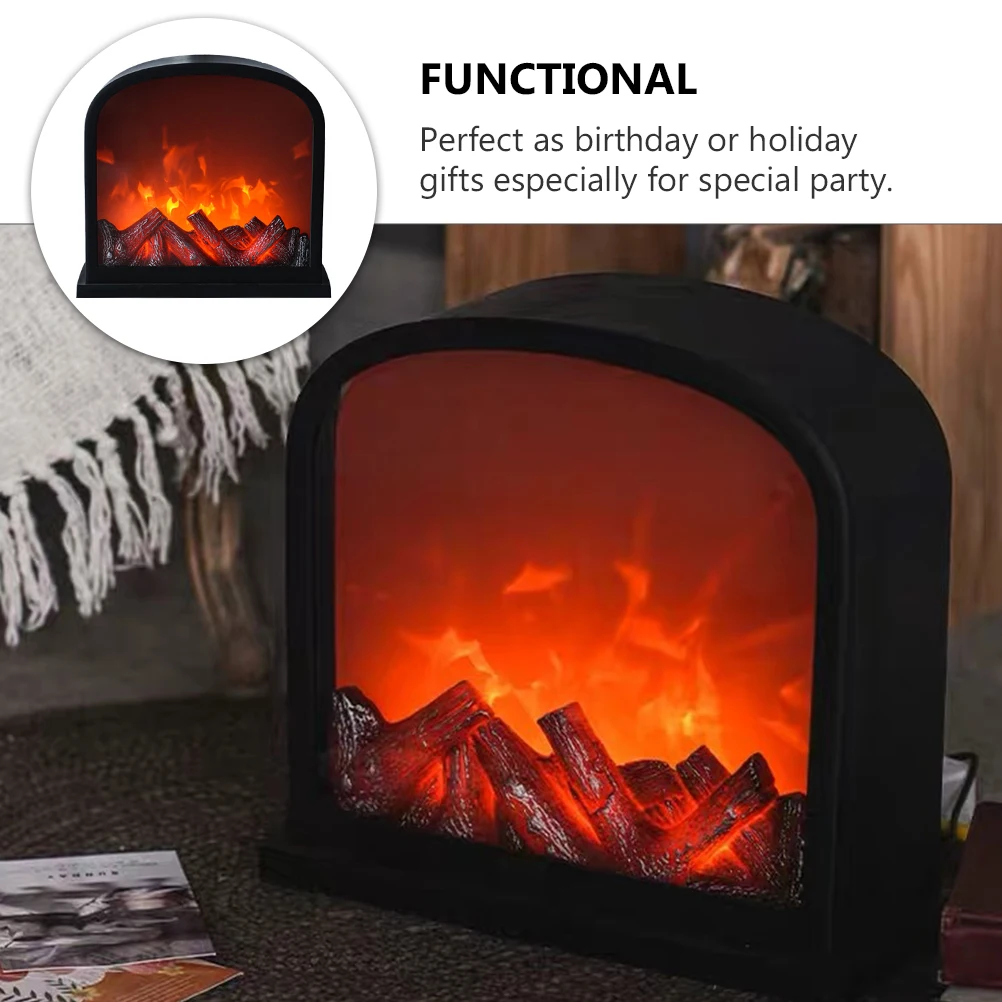 

1 set Rustic Fireplace Night LED Lamp Black Plastic Home Decor Table Desktop Light for Christmas Party Bedroom Coffee Table Gift